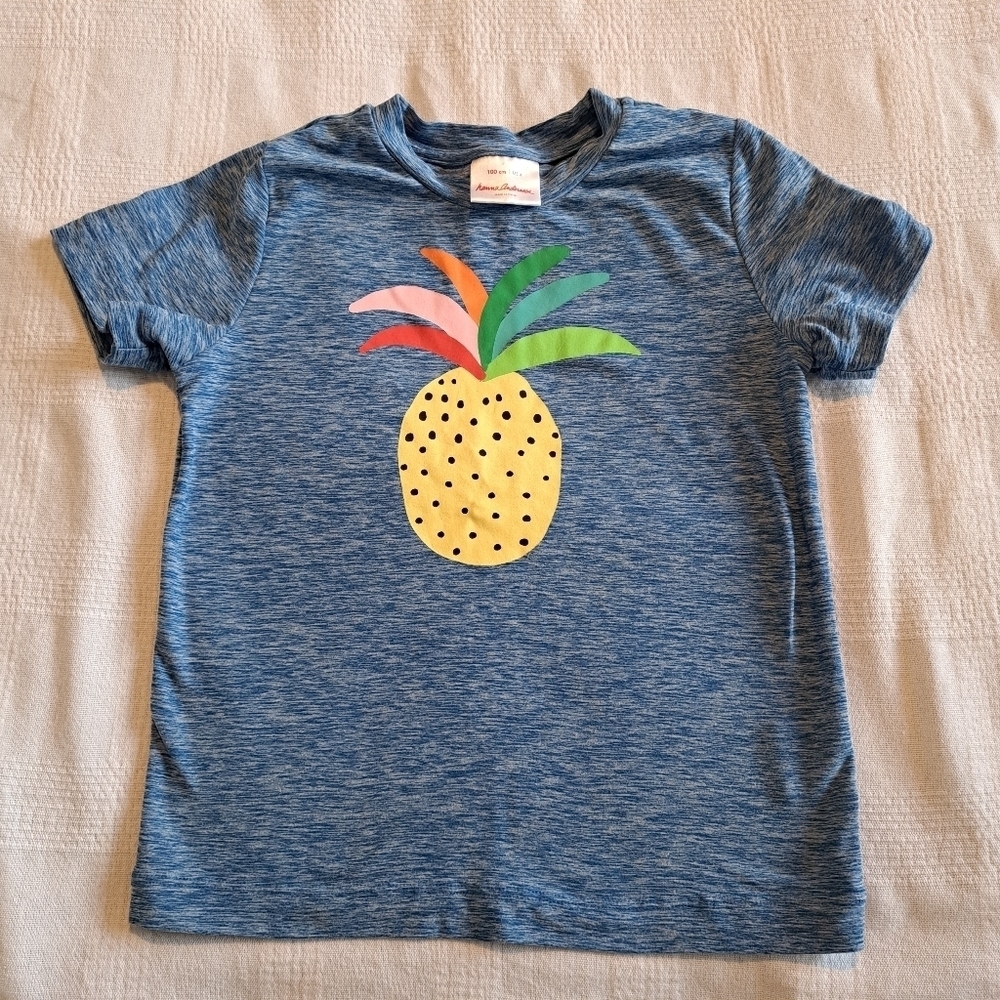 Hanna Andersson girls size 100 or 4 pineapple designed heather blue shirt